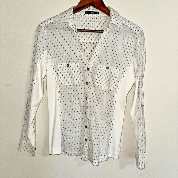 Mango Tops - Mango MNG Womens Long Sleeve Shirt 8 White Lightweight Button Down